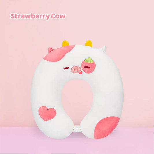 Strawberry Cow Flip Pillow Reversible Neck Pillow Kawaii Plush Pillow U-shaped pillows