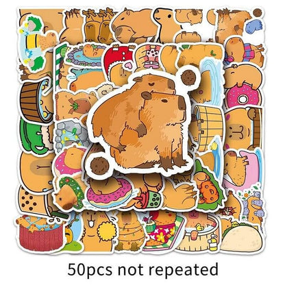 50 Pcs Cute Capybara Sticker Animal Graffiti Sticker For DIY Skateboard Phone Case Luggage Waterproof Sticker