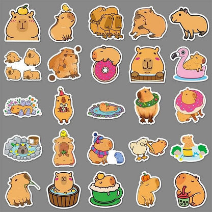 50 Pcs Cute Capybara Sticker Animal Graffiti Sticker For DIY Skateboard Phone Case Luggage Waterproof Sticker