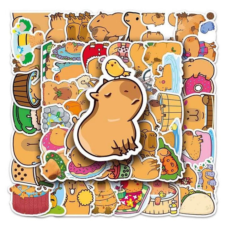 50 Pcs Cute Capybara Sticker Animal Graffiti Sticker For DIY Skateboard Phone Case Luggage Waterproof Sticker