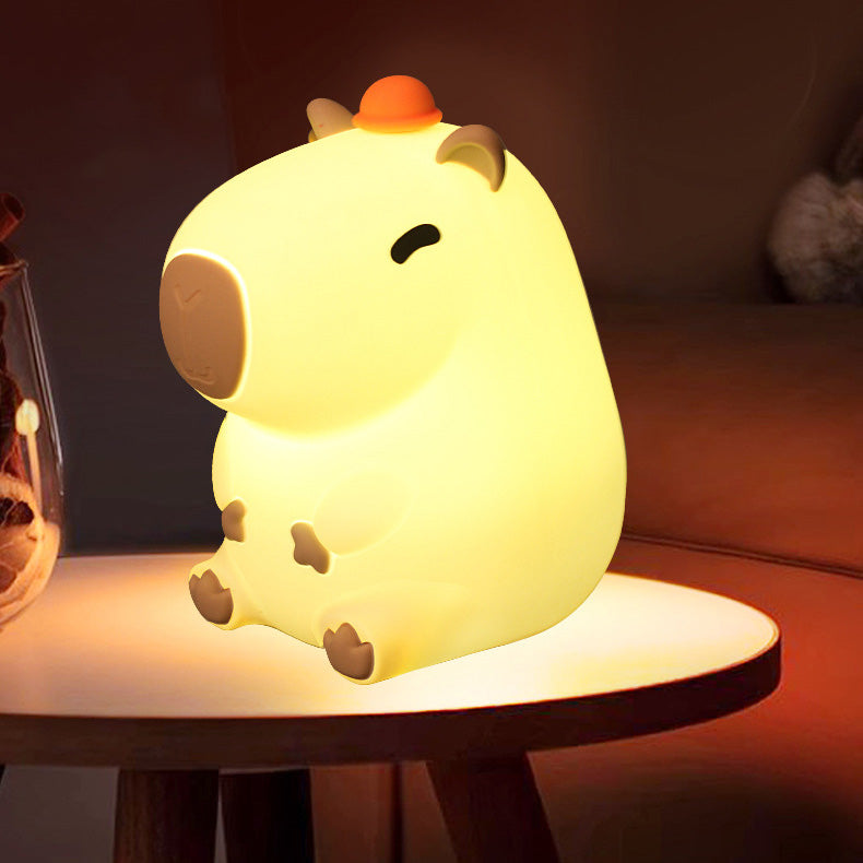 Squishy Silicone Capybara With Hat  LED Night Light - Perfect Gift for Kids and Girls