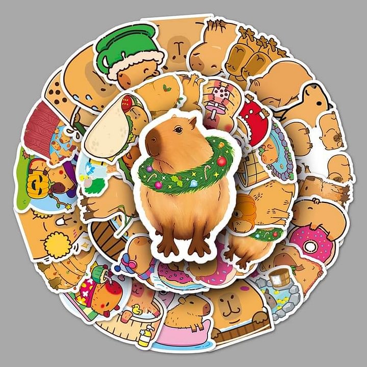 50 Pcs Cute Capybara Sticker Animal Graffiti Sticker For DIY Skateboard Phone Case Luggage Waterproof Sticker