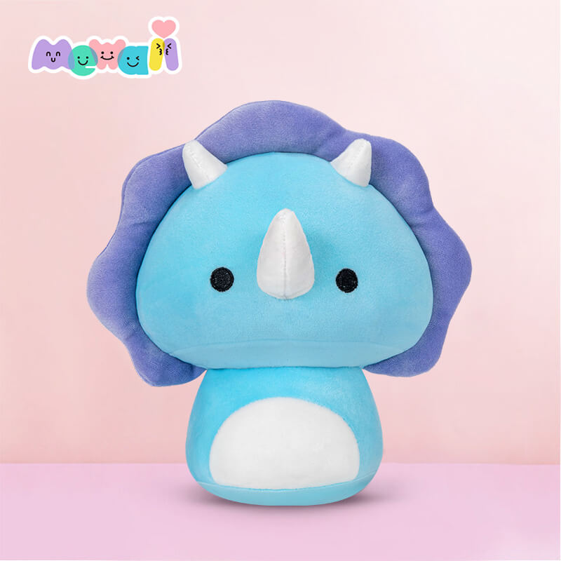 Mewaii Mushroom Family Blue Triceratops Kawaii Plush Pillow Squish Toy