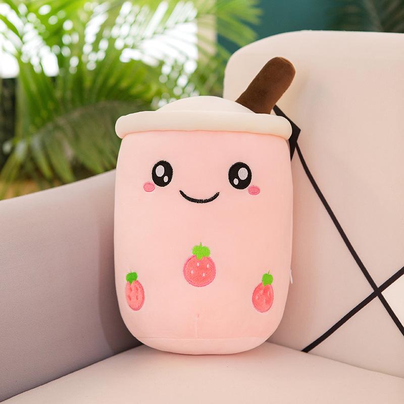 Cuteeeshop™ Pink Strawberry Boba Tea Stuffed Kawaii Plushies Perfect Size